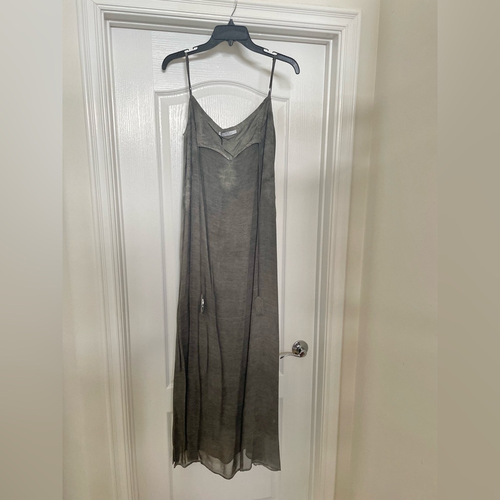 MNG by Mango distressed grey maxi dress size 6 with ties NWT πHost Pick x2π - Picture 1 of 6